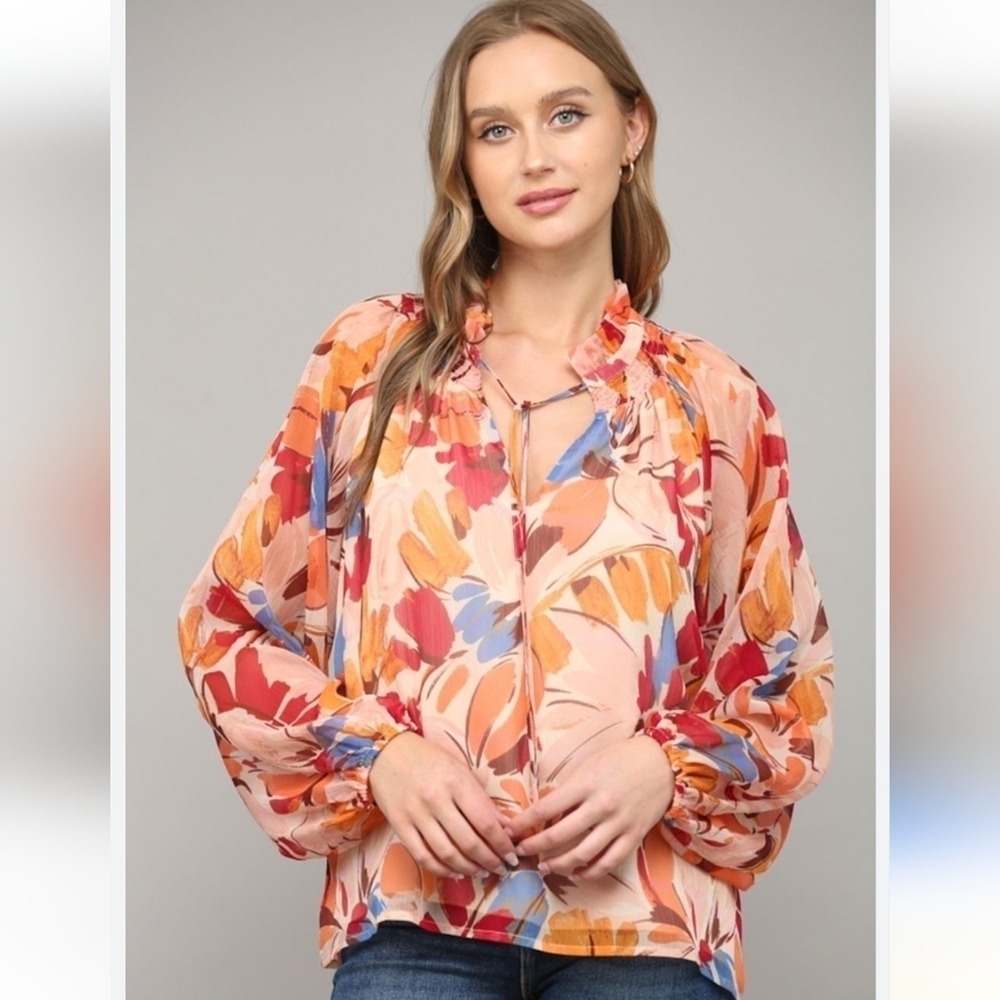 Fate floral long sleeve blouse Size M New